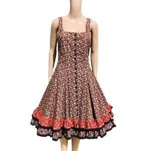 Betsey Johnson VTG cottage core floral dress with ruffles and corset back tie